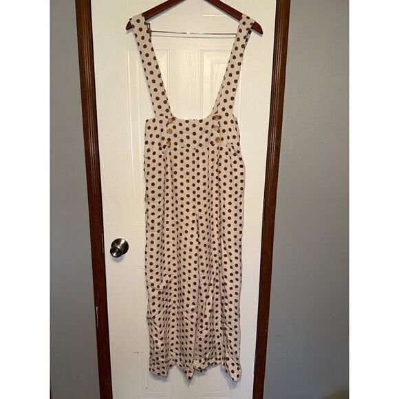 GILLI Cream Jumpsuit with Brown Polka Dots Size Large - Picture 2 of 12